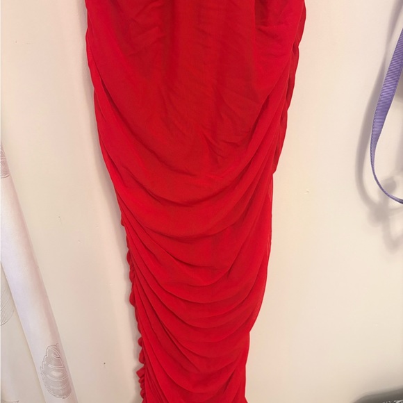 One-Shoulder Red Ruched Dress - Picture 2 of 3